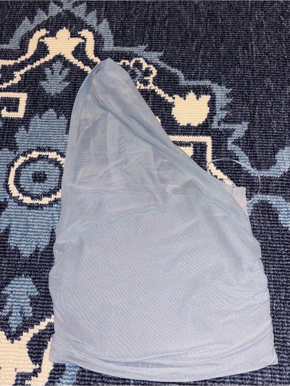 Light Blue/Grey Sheer One-Shoulder Top
